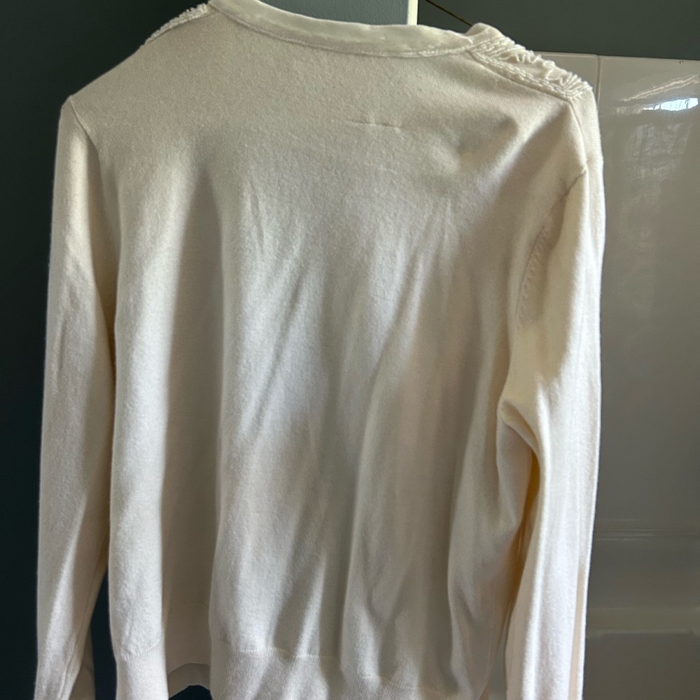 Cream Embroidered Beaded Cardigan by New York & Company - Picture 6 of 7